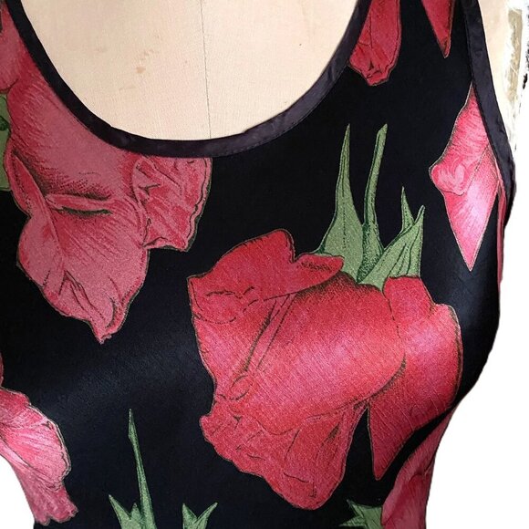 Vintage 90s Y2K Miss Selfridges slip dark florals fitted satin dress - Picture 8 of 16